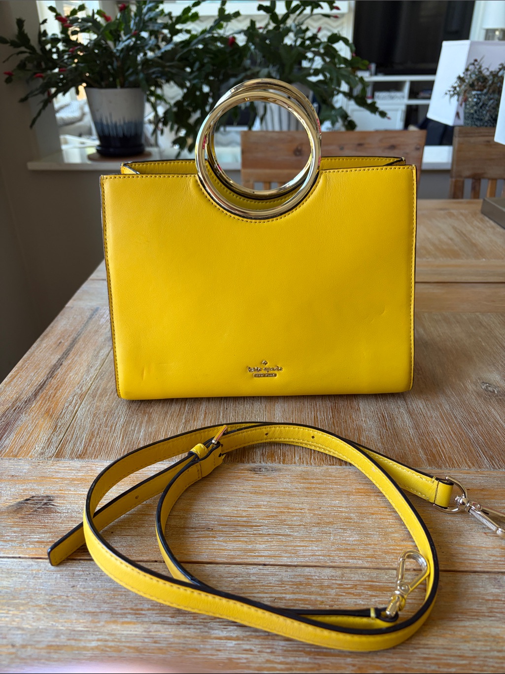 Kate Spade White Rock Road Yellow Bag With Gold Ring Handles